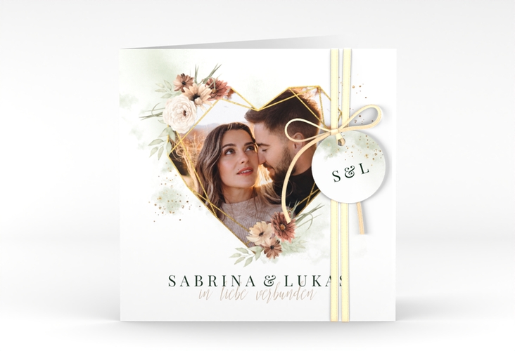 Hochzeitseinladung Odeur quadr. Klappkarte mit Foto in Herzform