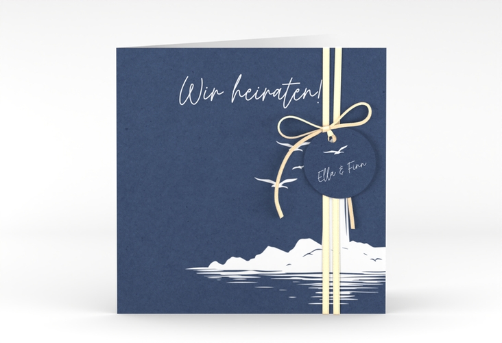 Hochzeitseinladung Leuchtturm quadr. Klappkarte blau