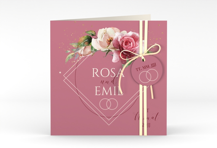 Hochzeitseinladung Rosenbogen quadr. Klappkarte