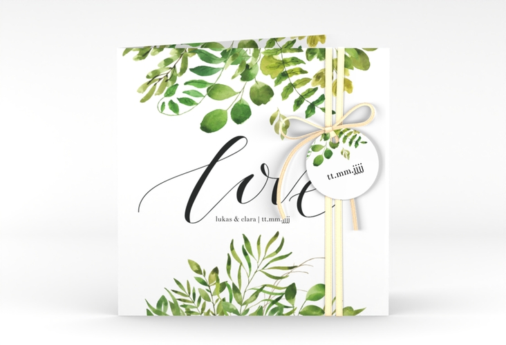 Hochzeitseinladung Botany quadr. Klappkarte weiss