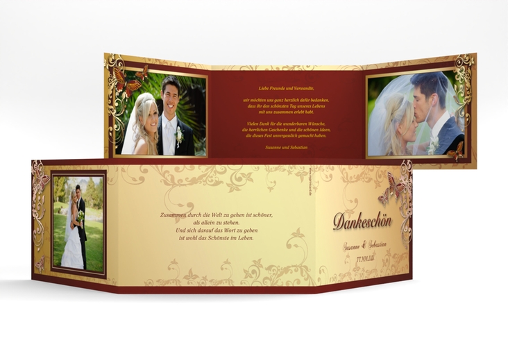 Danksagungskarte Hochzeit Toulouse A6 Doppel-Klappkarte rot rosegold