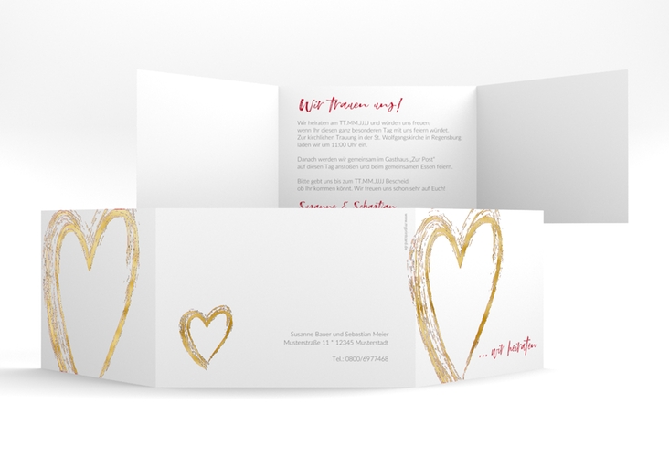 Hochzeitseinladung Liebe A6 Doppel-Klappkarte rot gold