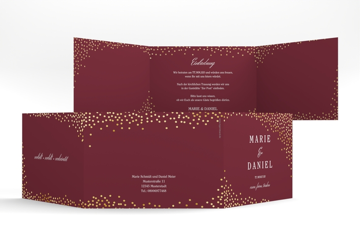 Hochzeitseinladung Glitter A6 Doppel-Klappkarte rot gold