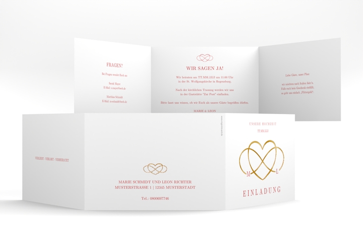 Hochzeitseinladung Infinity A6 Doppel-Klappkarte rot gold