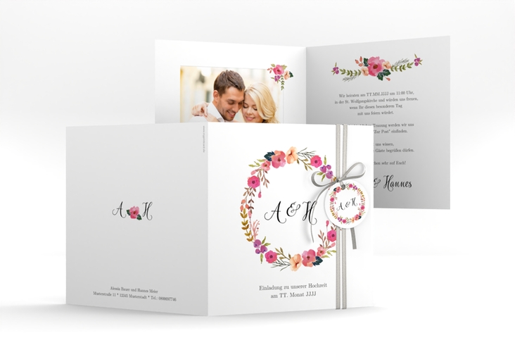 Hochzeitseinladung Fiore quadr. Klappkarte weiss
