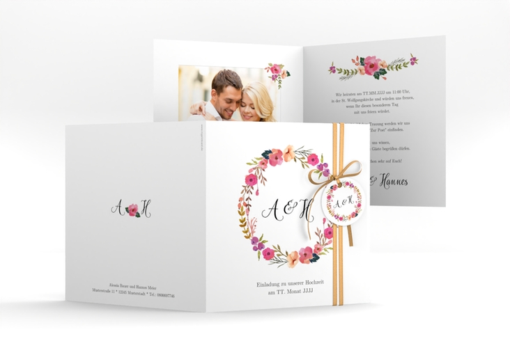 Hochzeitseinladung Fiore quadr. Klappkarte weiss