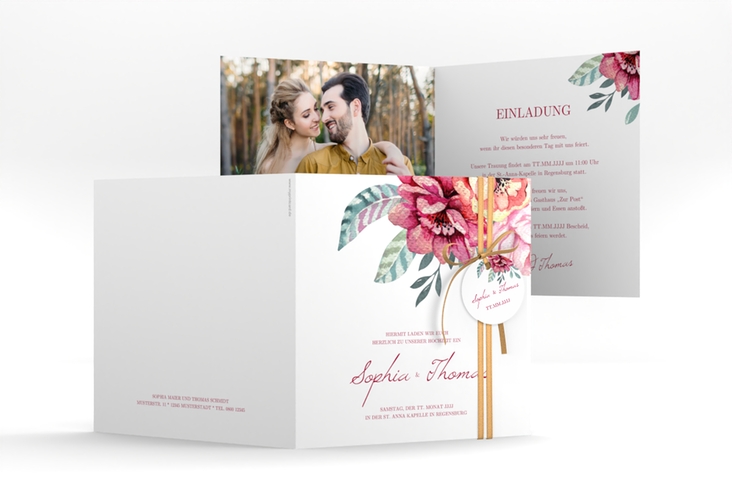 Hochzeitseinladung Blooming quadr. Klappkarte weiss