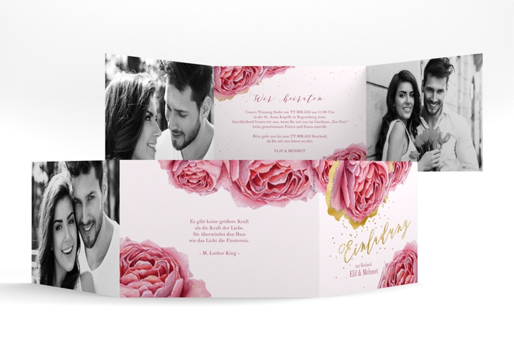 Hochzeitseinladung Cherie A6 Doppel-Klappkarte rosa gold