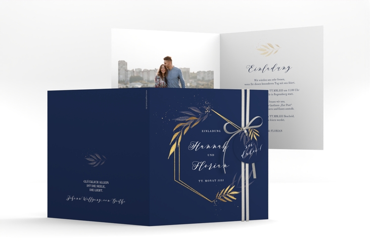 Hochzeitseinladung Eleganza quadr. Klappkarte blau
