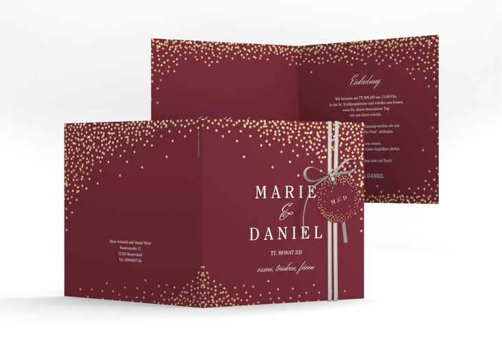 Hochzeitseinladung Glitter quadr. Klappkarte rot