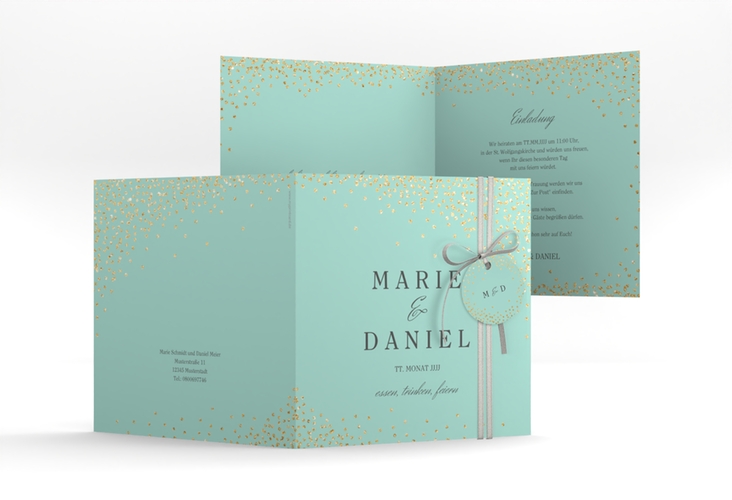Hochzeitseinladung Glitter quadr. Klappkarte mint hochglanz