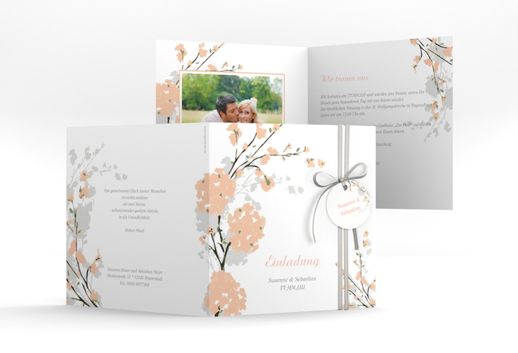 Hochzeitseinladung Salerno quadr. Klappkarte apricot