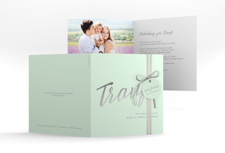 Hochzeitseinladung Traufe quadr. Klappkarte mint hochglanz