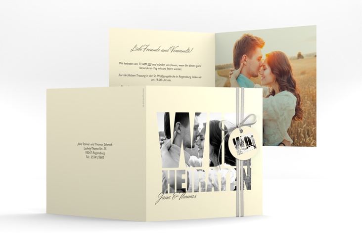 Hochzeitseinladung Letters quadr. Klappkarte beige hochglanz