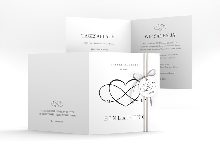 Hochzeitseinladung Infinity quadr. Klappkarte schwarz
