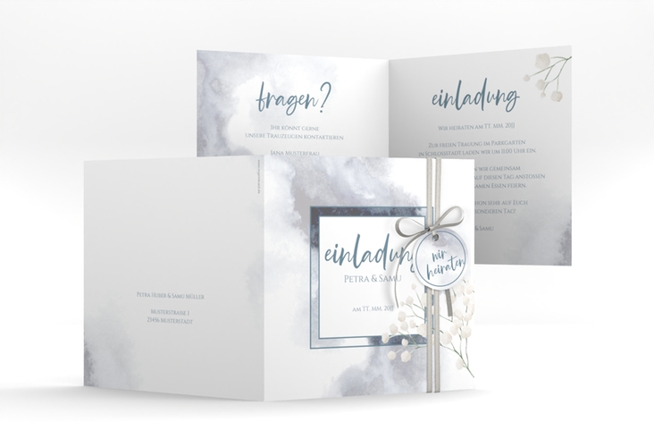 Hochzeitseinladung Winter quadr. Klappkarte mit Schleierkraut