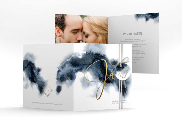 Hochzeitseinladung Aquarellic quadr. Klappkarte weiss