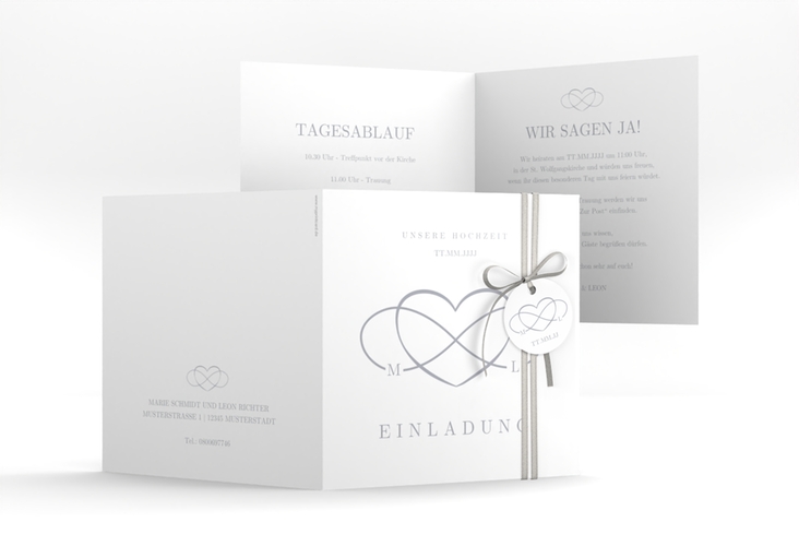 Hochzeitseinladung Infinity quadr. Klappkarte grau