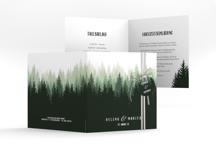 Hochzeitseinladung Forest quadr. Klappkarte gruen