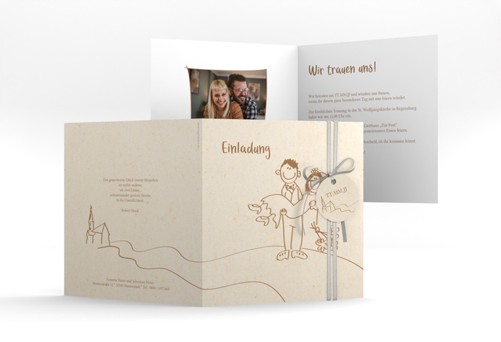 Hochzeitseinladung Pisa quadr. Klappkarte beige
