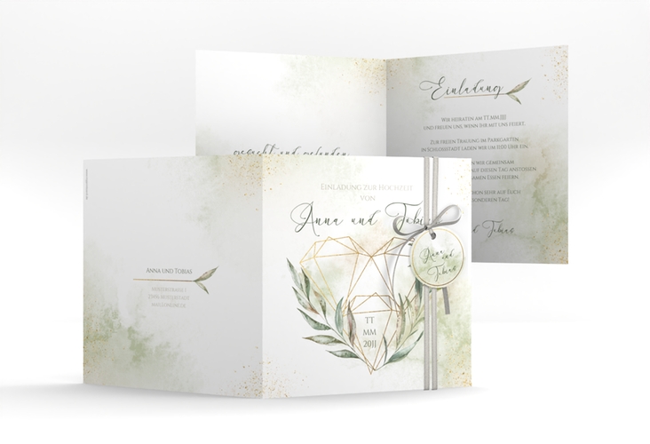Hochzeitseinladung Heartfelt quadr. Klappkarte weiss hochglanz mit Diamanten im Geometric Design
