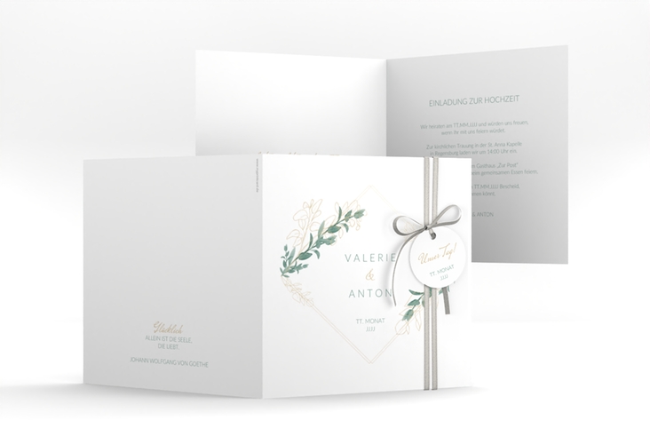 Hochzeitseinladung Verde quadr. Klappkarte weiss hochglanz