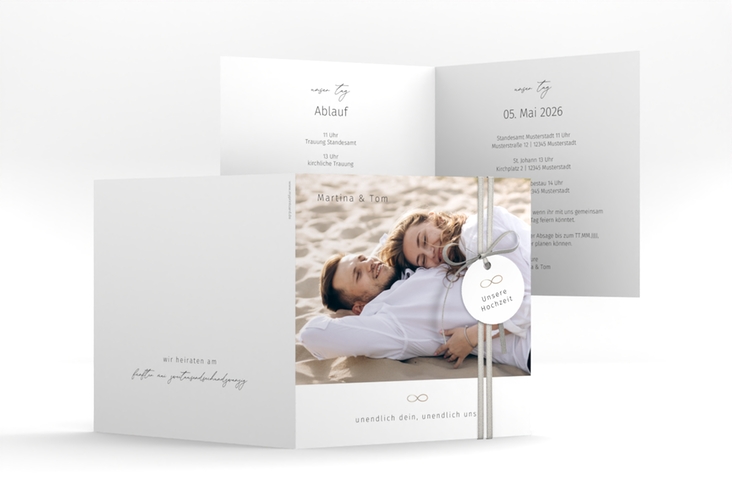 Hochzeitseinladung Unendlich Liebe quadr. Klappkarte weiss