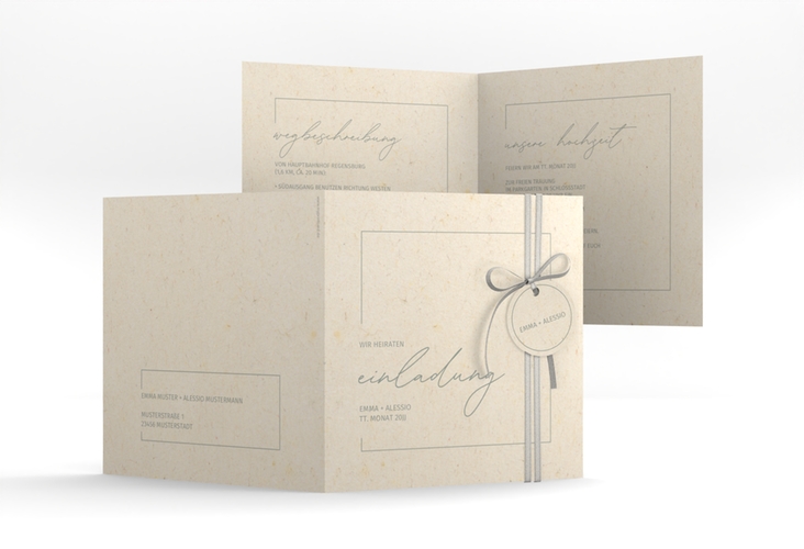 Hochzeitseinladung Simple Line quadr. Klappkarte beige