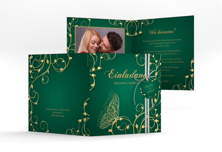 Hochzeitseinladung Eternity quadr. Klappkarte gruen hochglanz