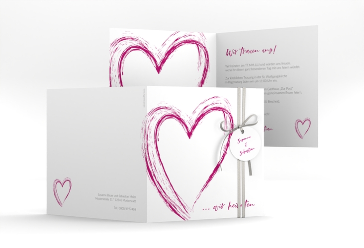 Hochzeitseinladung Liebe quadr. Klappkarte pink hochglanz