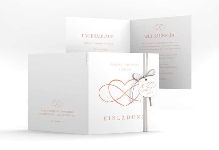 Hochzeitseinladung Infinity quadr. Klappkarte apricot
