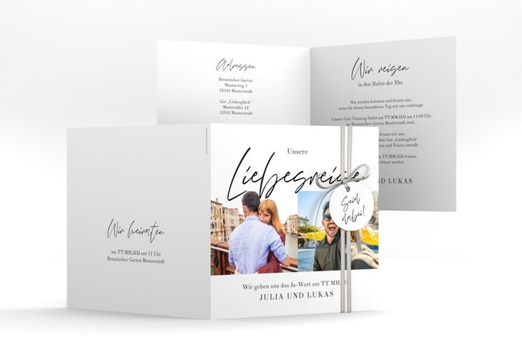 Hochzeitseinladung Liebesreise quadr. Klappkarte