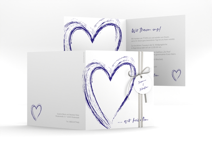Hochzeitseinladung Liebe quadr. Klappkarte blau hochglanz