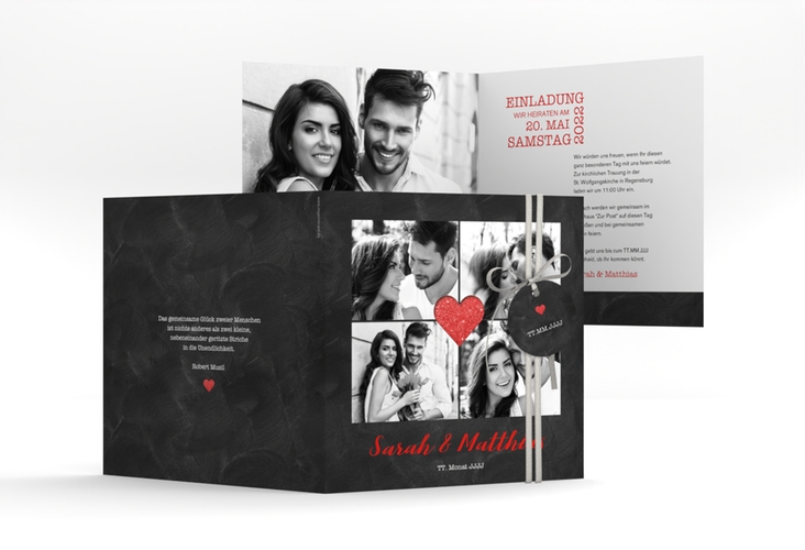 Hochzeitseinladung Sparkly quadr. Klappkarte rot hochglanz