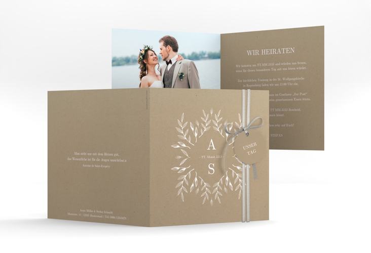 Hochzeitseinladung Blattwerk quadr. Klappkarte