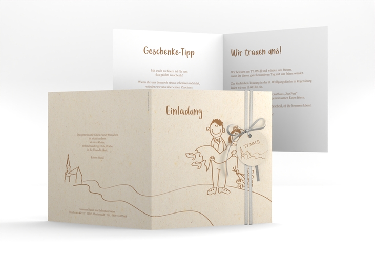 Hochzeitseinladung Pisa quadr. Klappkarte beige