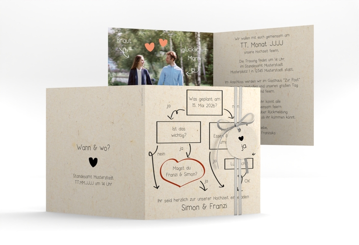Hochzeitseinladung  Entscheidung quadr. Klappkarte beige