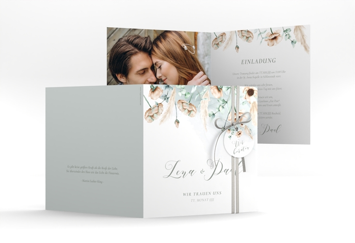 Hochzeitseinladung Anemone quadr. Klappkarte mint