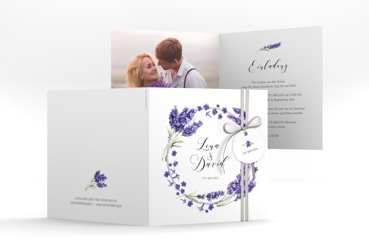 Hochzeitseinladung Lavendel quadr. Klappkarte hochglanz