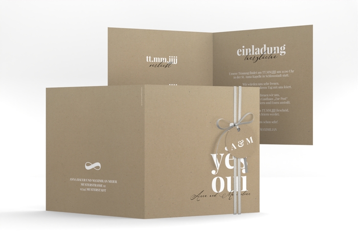 Hochzeitseinladung Oui quadr. Klappkarte mit Ja-Wort in verschiedenen Sprachen