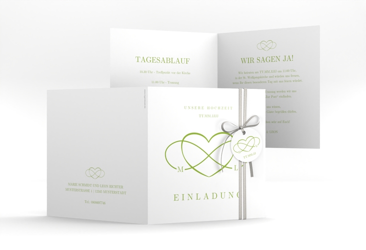Hochzeitseinladung Infinity quadr. Klappkarte gruen