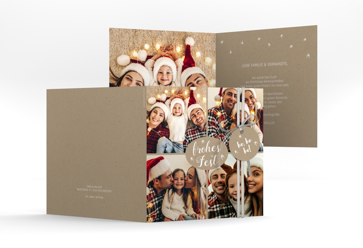 Weihnachtskarte Flocken quadr. Klappkarte Kraftpapier zum selbst Gestalten mit Familienfotos