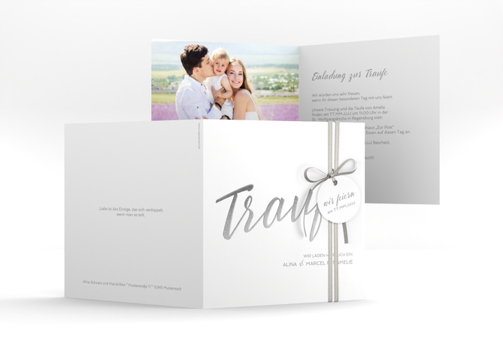 Hochzeitseinladung Traufe quadr. Klappkarte weiss hochglanz