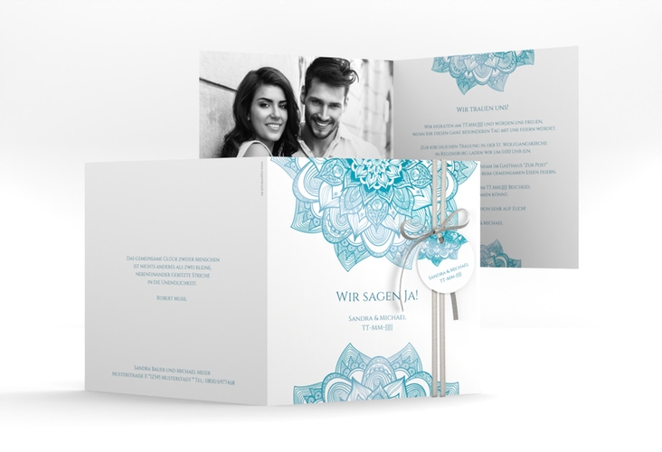 Hochzeitseinladung Delight quadr. Klappkarte tuerkis hochglanz