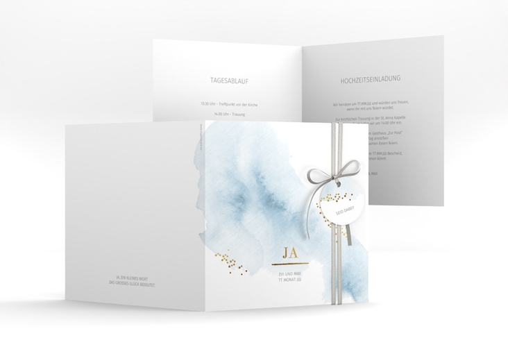 Hochzeitseinladung Pastell quadr. Klappkarte blau