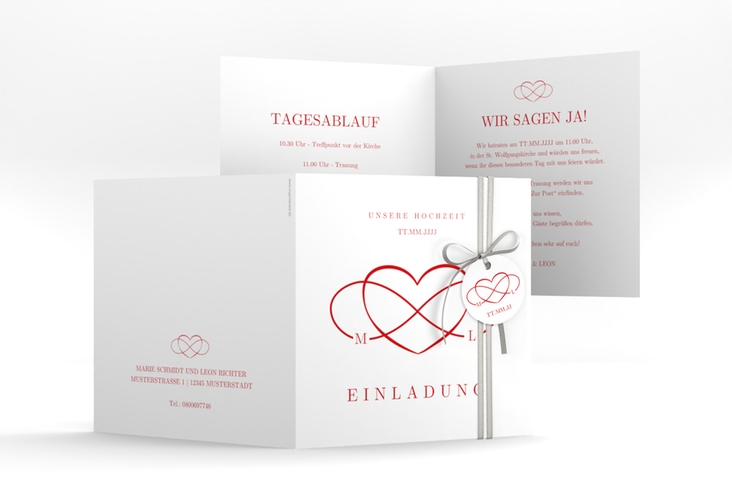 Hochzeitseinladung Infinity quadr. Klappkarte rot hochglanz