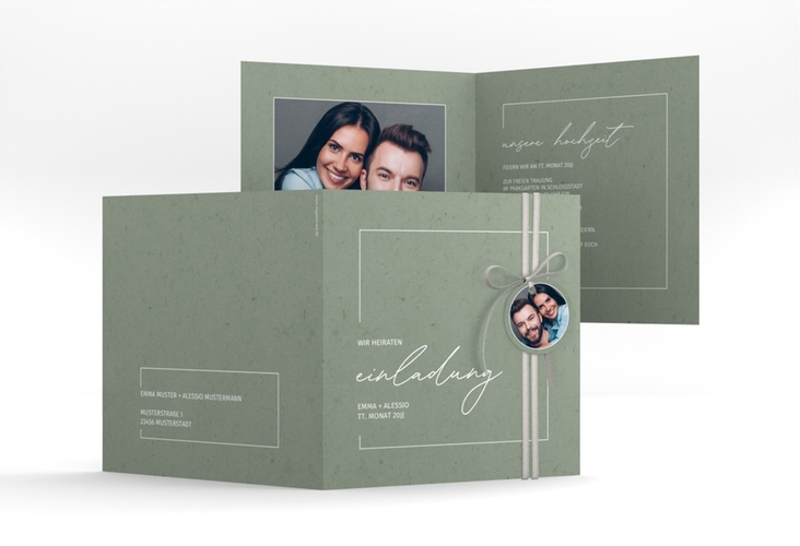 Hochzeitseinladung Simple Line quadr. Klappkarte gruen hochglanz
