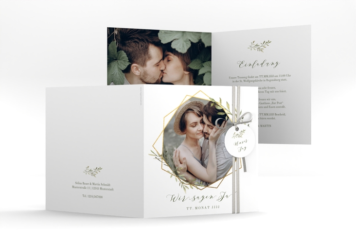 Hochzeitseinladung Acacia quadr. Klappkarte weiss hochglanz