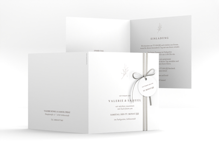 Hochzeitseinladung Ivy quadr. Klappkarte weiss hochglanz minimalistisch mit kleiner botanischer Illustration