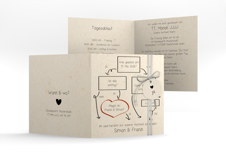 Hochzeitseinladung  Entscheidung quadr. Klappkarte beige